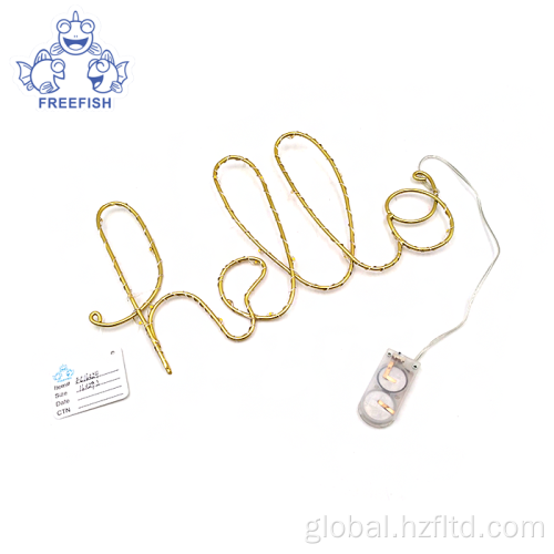 Wall Mount Wire Word Sculpture LED HELLO wire letter Sign gold Manufactory